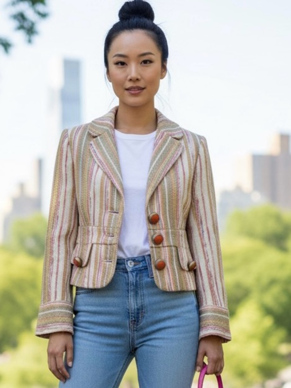 Vintage D&G by Dolce Gabbana Ittierre Striped Blazer Tortoise Buttons Sz 6